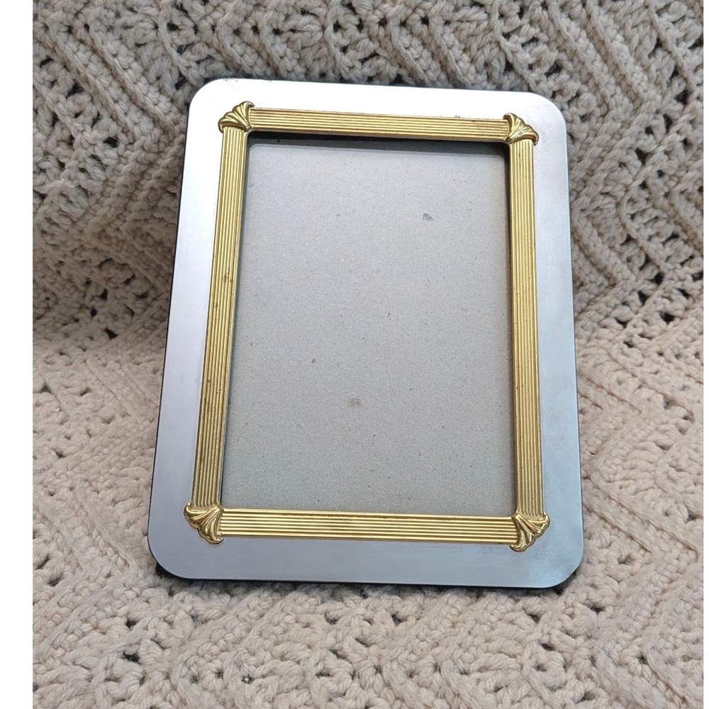 Vintage 5x7 Two Tone Silver and Gold Metal Picture Frame Art Deco Style